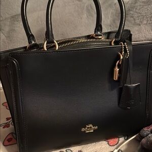 Coach Black Leather Zoe Carryall Handbag